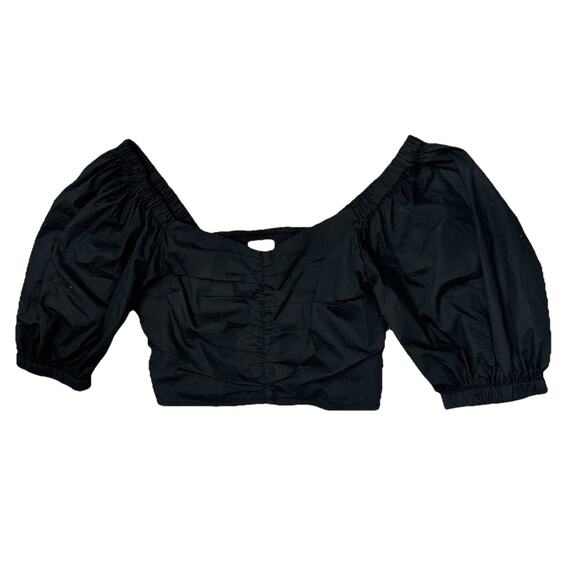 ABERCROMBIE & FITCH SMOCKED BACK PUFF SLEEVE CROP BLOUSE WOMENS SZ MEDIUM - Picture 1 of 4